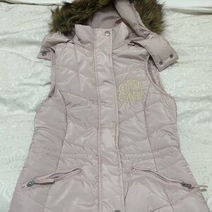 Pink Quilted Vest with Faux Fur Hood